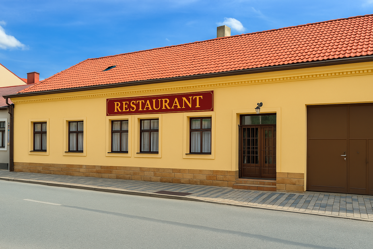 Prodej hostince se zázemím, kuchyní, velkým pozemkem se zahradou ( 1 147 m²), samostatným obchodem se vstupem z hlavní ulice a další budovou s vinárnou. Podlahová plocha 510 m² + sklepy